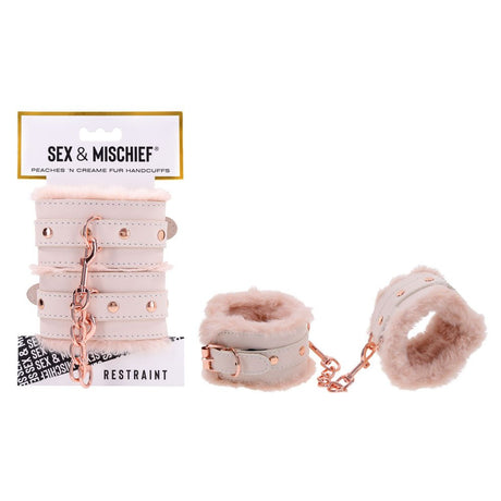 Sex & Mischief Peaches n CreaMe Fur Handcuffs - Peach Restraints - BONDAGE - TOYS
