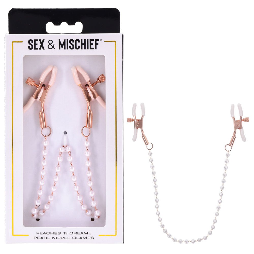 Sex & Mischief Peaches n CreaMe Pearl Nipple Clamps - BONDAGE - TOYS