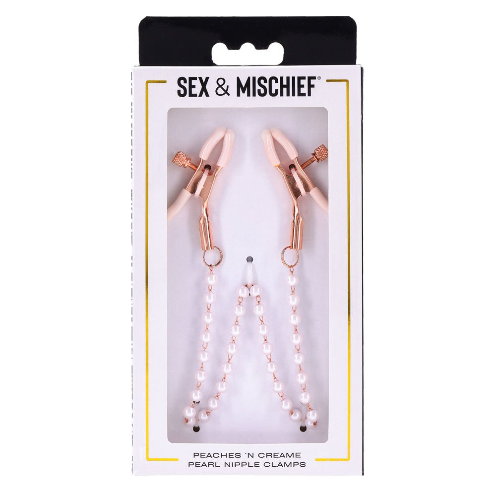 Sex & Mischief Peaches n CreaMe Pearl Nipple Clamps - BONDAGE - TOYS