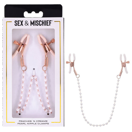 Sex & Mischief Peaches n CreaMe Pearl Nipple Clamps - BONDAGE - TOYS
