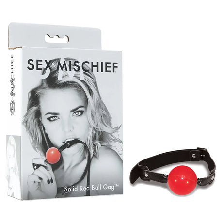 Sex & Mischief Solid Red Ball Gag - Red/Black Mouth Restraint - BONDAGE - TOYS