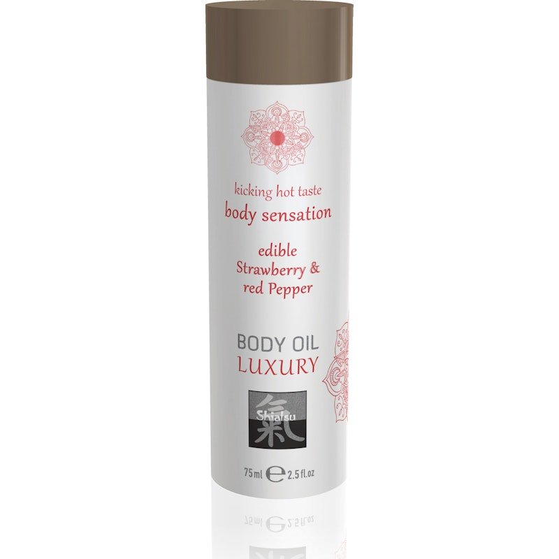 Shiatsu Edible Body Oil – Strawberry and Red Pepper Massage Oil - Lotions & Potions