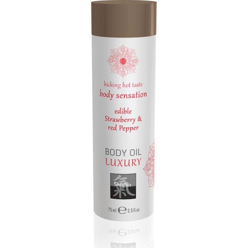Shiatsu Luxury Body Oil Edible Strawberry and Red Pepper - Naughty by Nature Adult Store