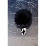 Silver Metal Anal Plug Small w Black Tail - Adult Toys