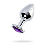 Silver Metal Anal Plug w Amethyst Heart Crystal Medium - Adult Toys
