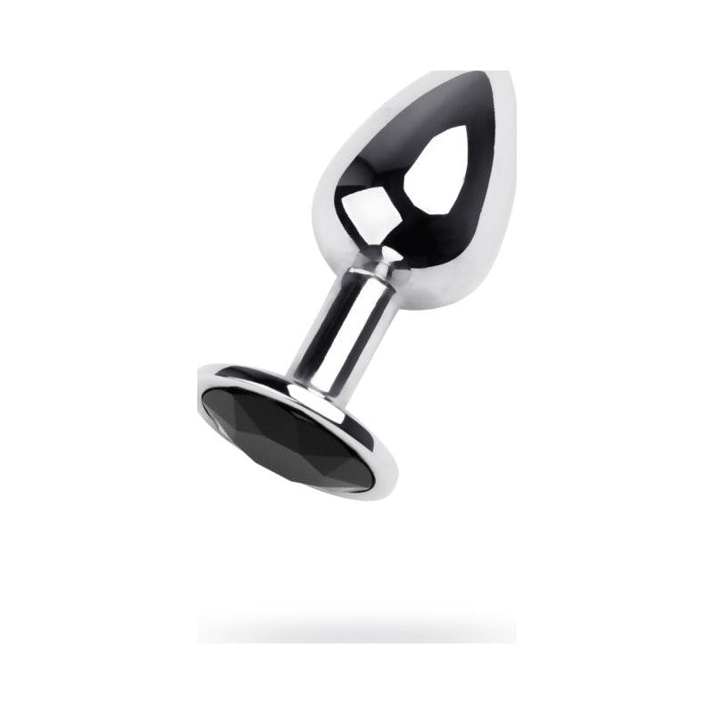 Silver Metal Anal Plug w Black Gem Small - Adult Toys