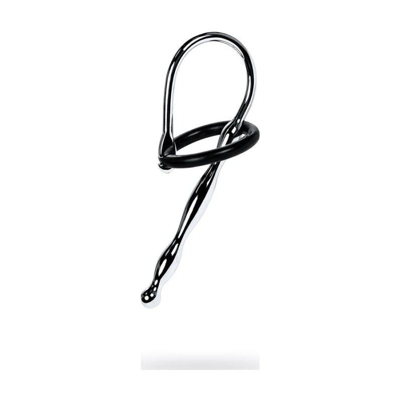 Silver Metal Urethral Plug w Black Silicone Ring - Adult Toys
