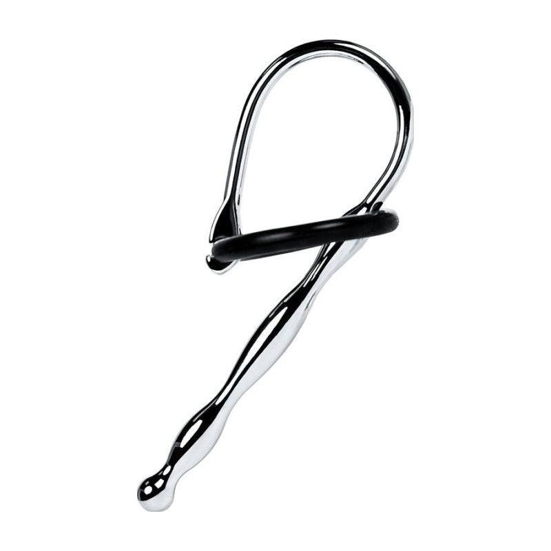 Silver Metal Urethral Plug w Black Silicone Ring - Adult Toys