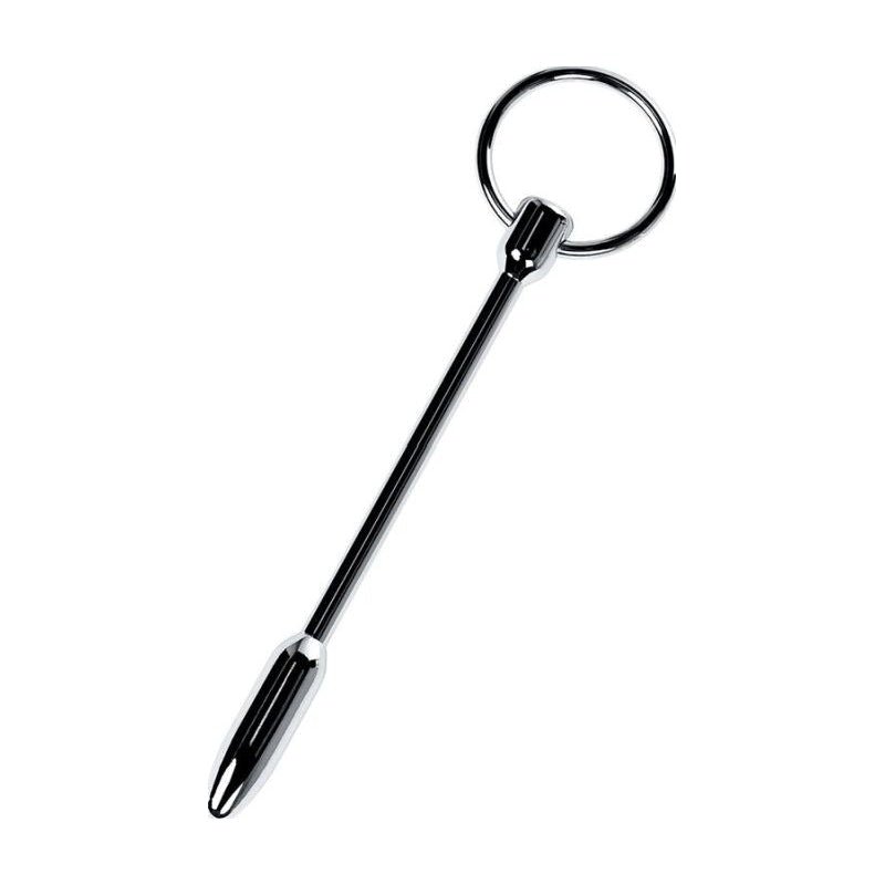 Silver Metal Urethral Plug w Ring - Adult Toys