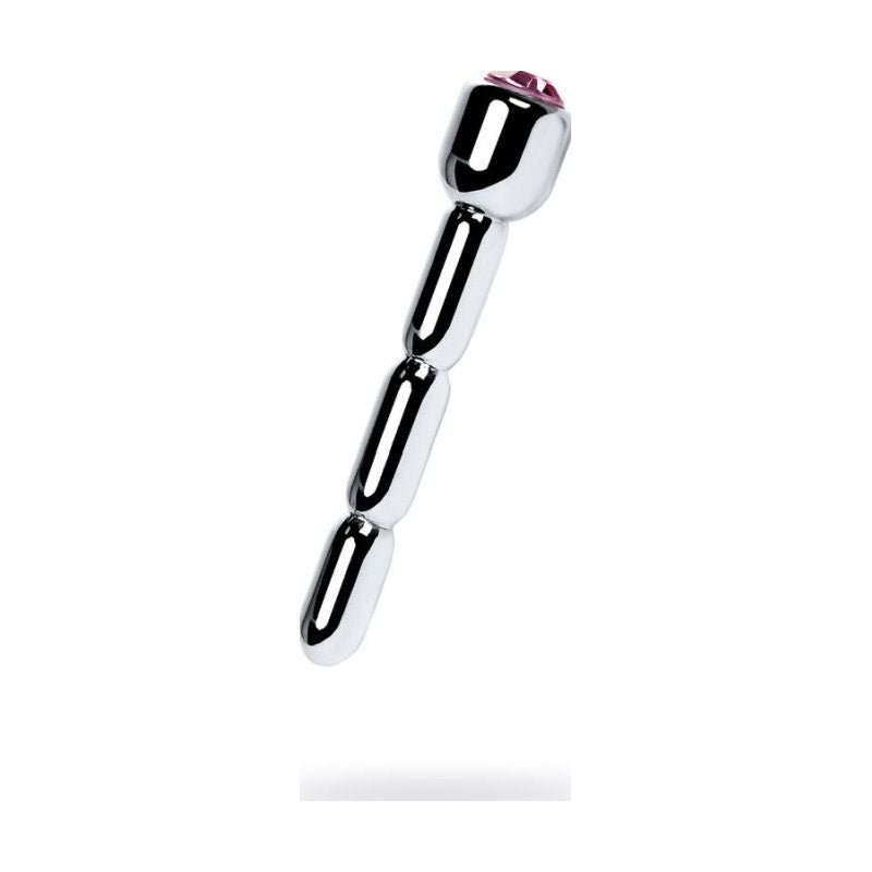 Silver Metal Urethral Plug w Ruby Rhinestone - Adult Toys