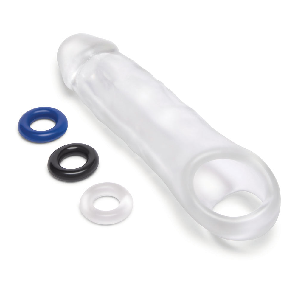 Size Up 2 Inch See - Thru Penis Extender with Ball Loop - Clear 5 cm (2'') Penis Extension Sleeve - SLEEVES
