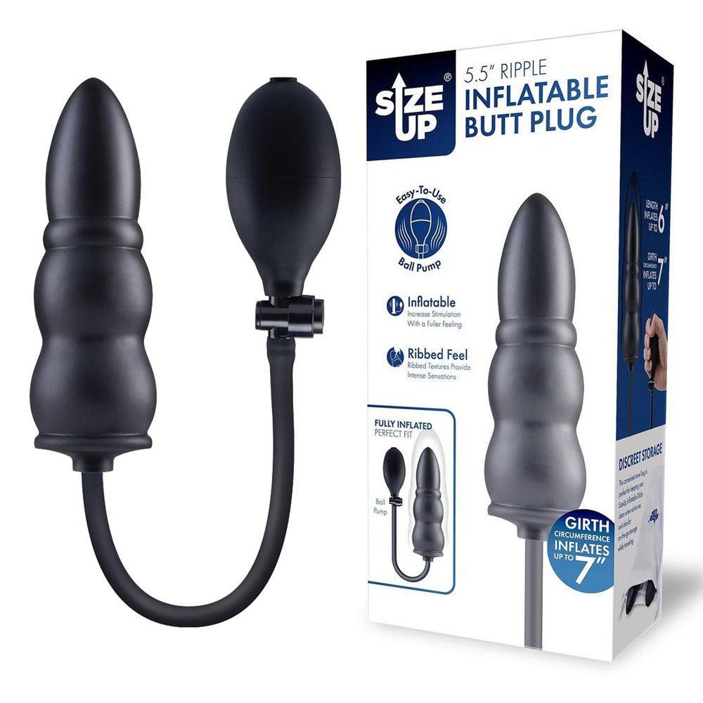 Size Up 5.5 Inch Ripple Inflatable Butt Plug Black 15.2 cm - ANAL TOYS