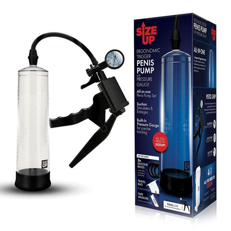 Size Up Ergonomic Trigger Penis Pump with Pressure Gauge - Clear Penis Pump - PUMPS