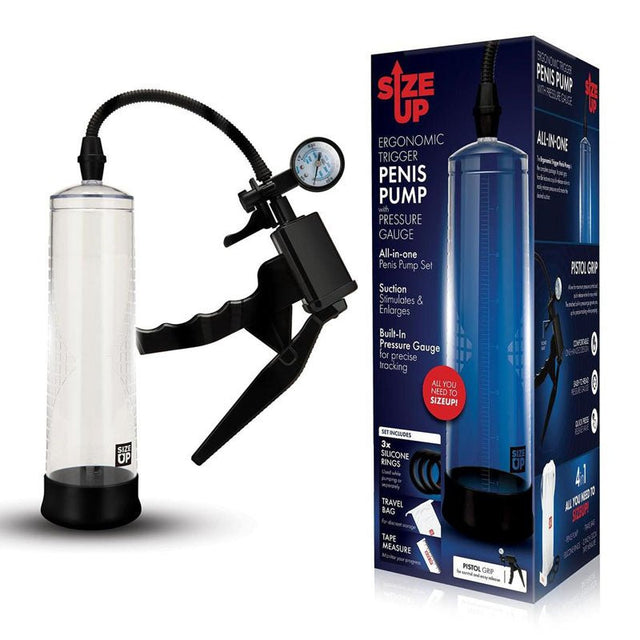 Size Up Ergonomic Trigger Penis Pump with Pressure Gauge - Clear Penis Pump - PUMPS