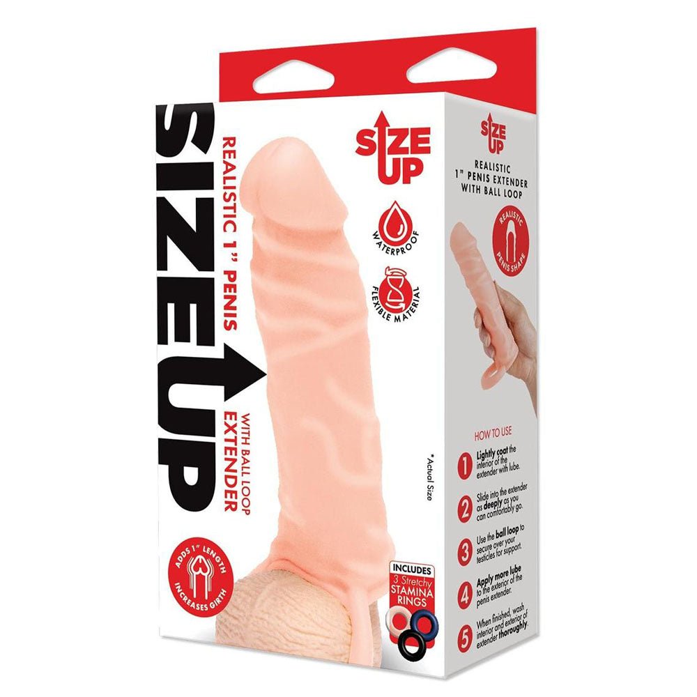 Size Up Realistic 1 Inch Penis Extender - Flesh - Flesh 2.5 cm (1'') Penis Extension Sleeve - SLEEVES