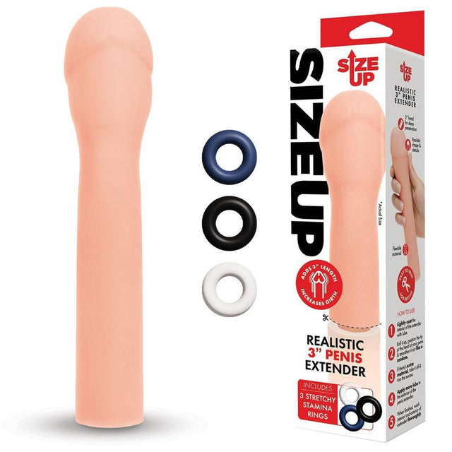 Size Up Realistic 3'' Penis Extender - Flesh 7.6 cm (3'') Penis Extension Sleeve - SLEEVES