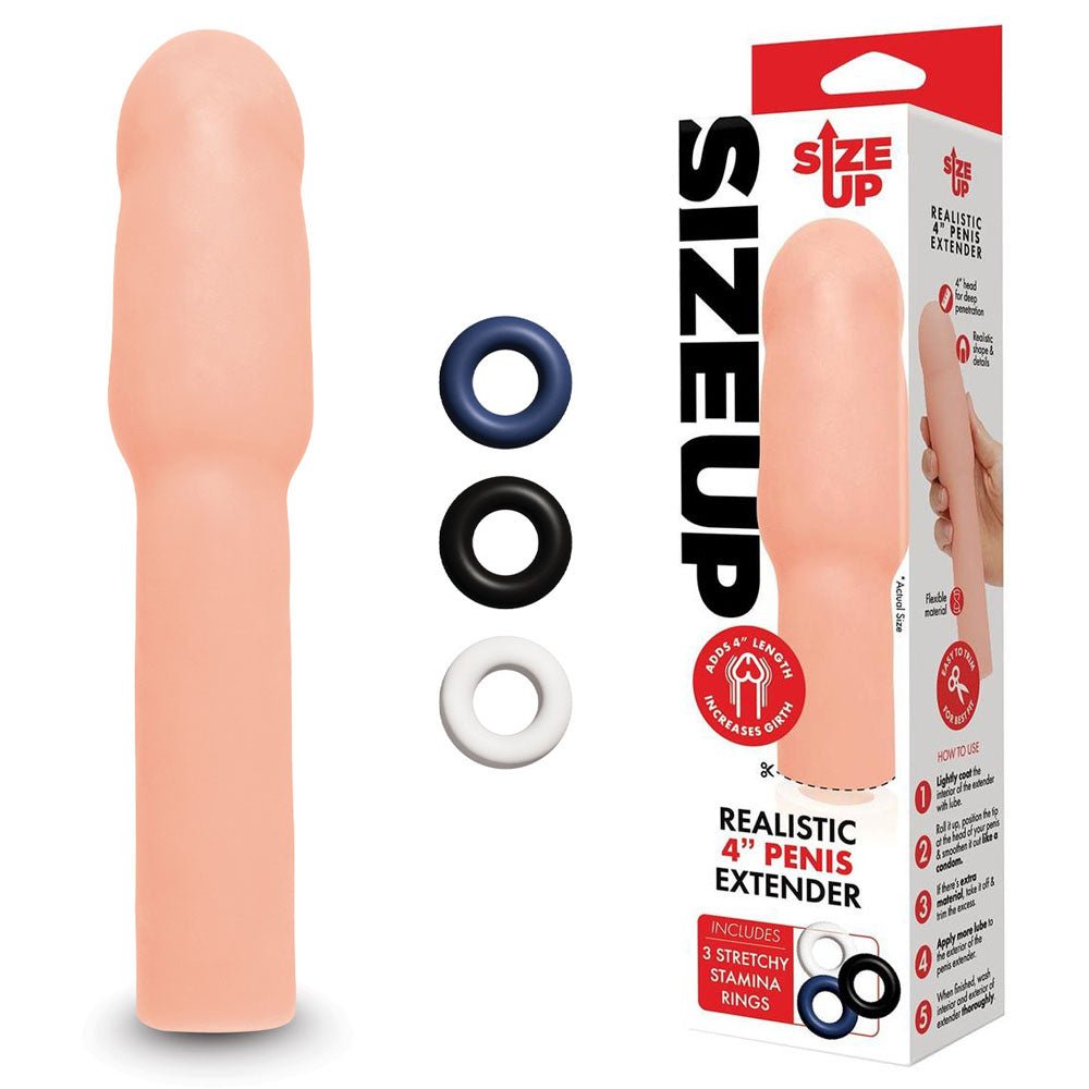 Size Up Realistic 4 Inch Penis Extender - Flesh 10.1 cm (4'') Penis Extension Sleeve - SLEEVES
