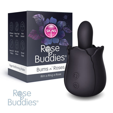Skins Rose Buddies - The Bums N Roses - Black USB Rechargeable Anal Rimming Stimulator - Anal Toys