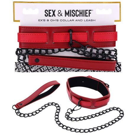 S&M Exs & Ohs Collar and Leash - Red Neck Restraint - BONDAGE - TOYS