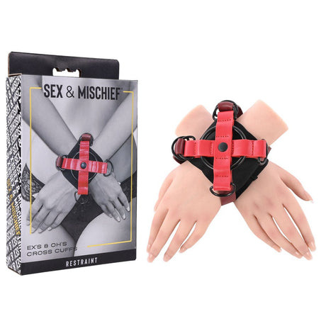 S&M Exs & Ohs Cross Cuffs - Red/Black Restraints - BONDAGE - TOYS
