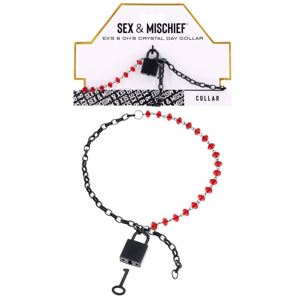 S&M Exs & Ohs Crystal Day Collar - Red/Black Collar Jewellery - BONDAGE - TOYS