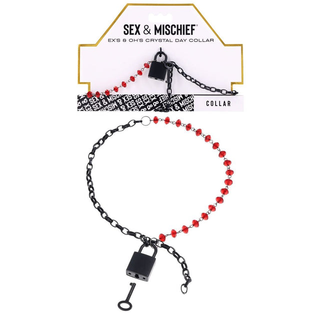 S&M Exs & Ohs Crystal Day Collar - Red/Black Collar Jewellery - BONDAGE - TOYS