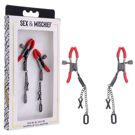 S&M Exs & Ohs Nipple Clamps - Red Tipped Metal Nipple Clamps - Set of 2 - BONDAGE - TOYS