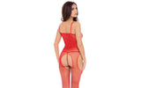 Sparkle Crotchless Bodystocking Red - Lingerie