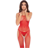 Sparkle Crotchless Bodystocking Red - Lingerie