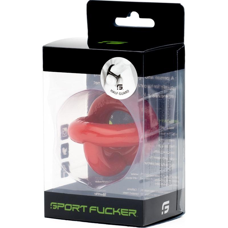 Sport Fucker Half Guard Cock Ring with Scrotum Splitter - Red - Adult Toys