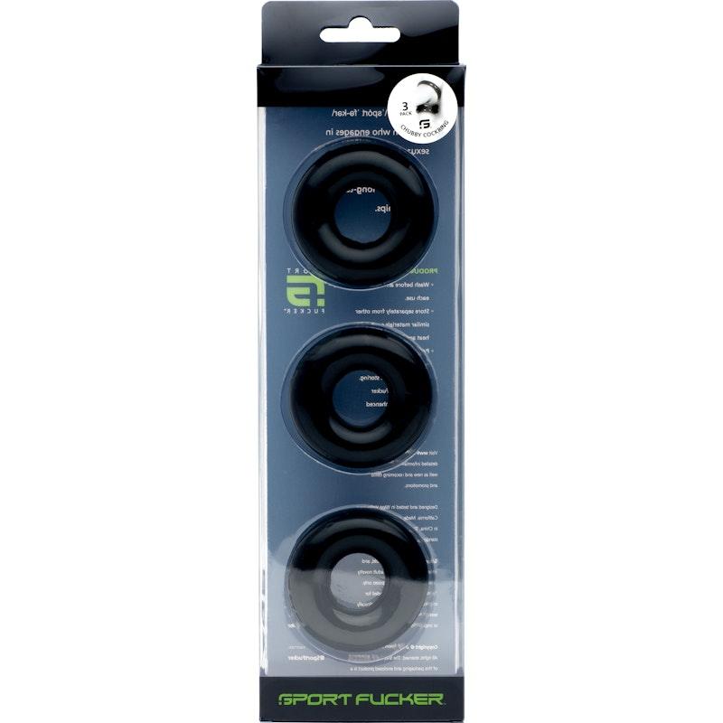 Sport Fucker Rubber Cockring 3 Pk Black - Adult Toys