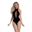 Starline Pandora Wet Look Lace Up Bodysuit Black - Lingerie