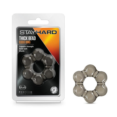 Stay Hard Thick Bead Cock Ring - Black - COCK RINGS