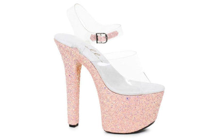 Stiletto Platform Sandal With Peach Glitter 7in - Lingerie