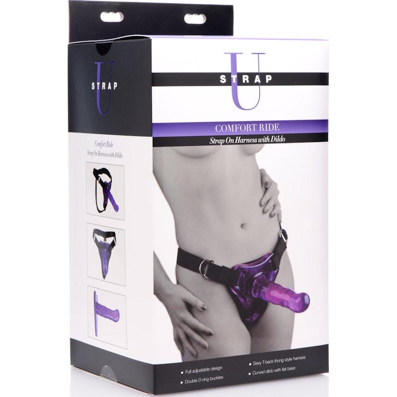 Strap U Comfort Ride Harness with 7 - Inch Purple Dildo – PVC & Nylon - Adult Toys