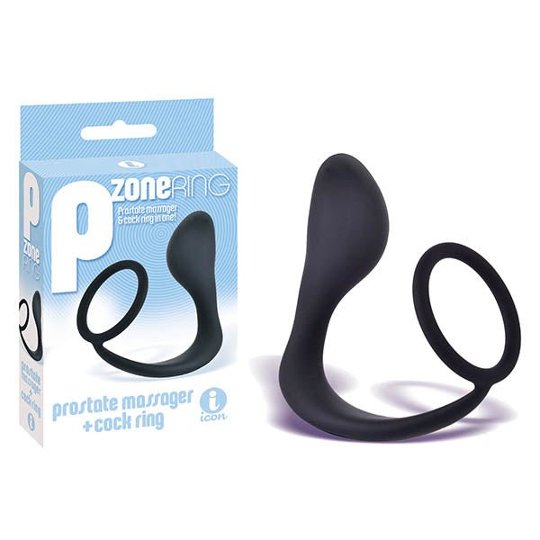 The 9's P - Zone Cock Ring - Black Anal Plug with Cock Ring - Anal Toys