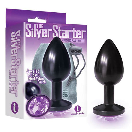 The Silver Starter - Anodised Black 7.1 cm (2.8'') Butt Plug with Violet Round Jewel - Anal Toys