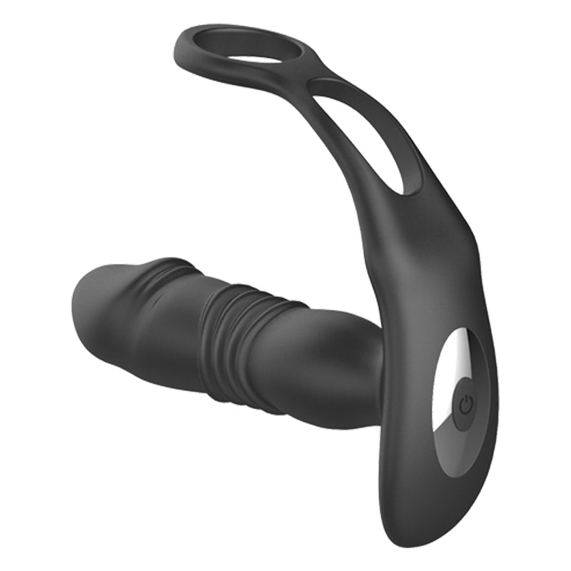 Thrusting Silicone Butt Plug with Cockring and Remote - Adult Toys