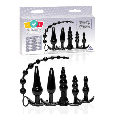 Try - Curious Anal Plug Kit - Black Anal Kit - Set of 6 - Anal Toys
