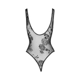 Tulle Bodysuit w Patterned Flock Embroidery - Lingerie