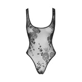Tulle Bodysuit w Patterned Flock Embroidery - Lingerie