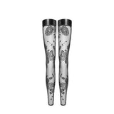 Tulle Stockings w Patterned Flock Embroidery & Power Wetlook Band - Lingerie