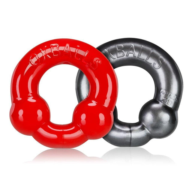 Ultraballs 2 Pk Cockring Steel And Red - Adult Toys
