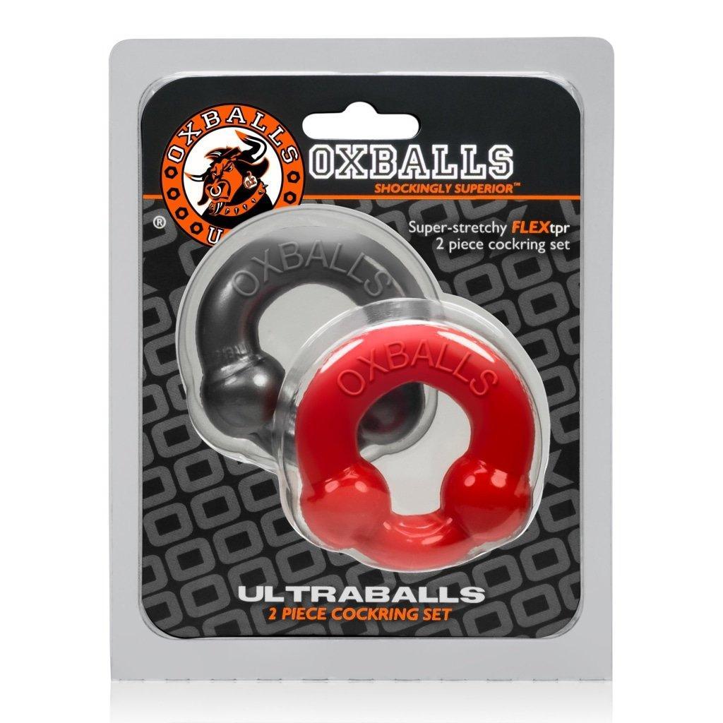 Ultraballs 2 Pk Cockring Steel And Red - Adult Toys