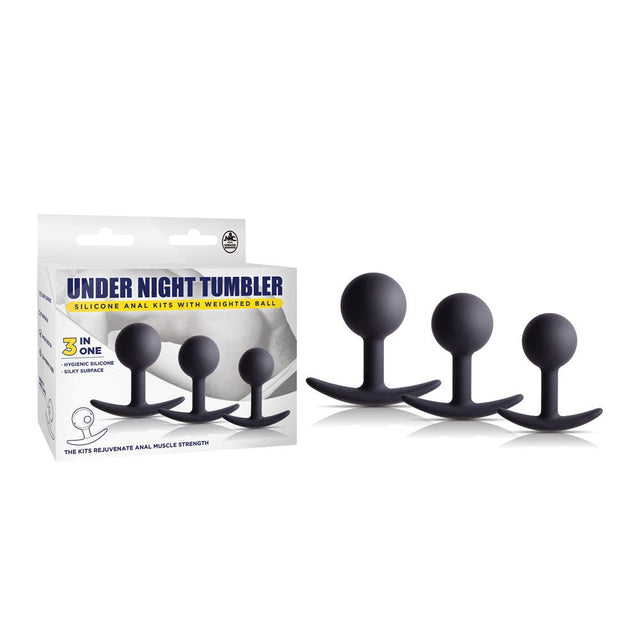 Under Night Tumbler - Black Butt Plugs with Weighted Balls - Set of 3 Sizes - Anal Toys