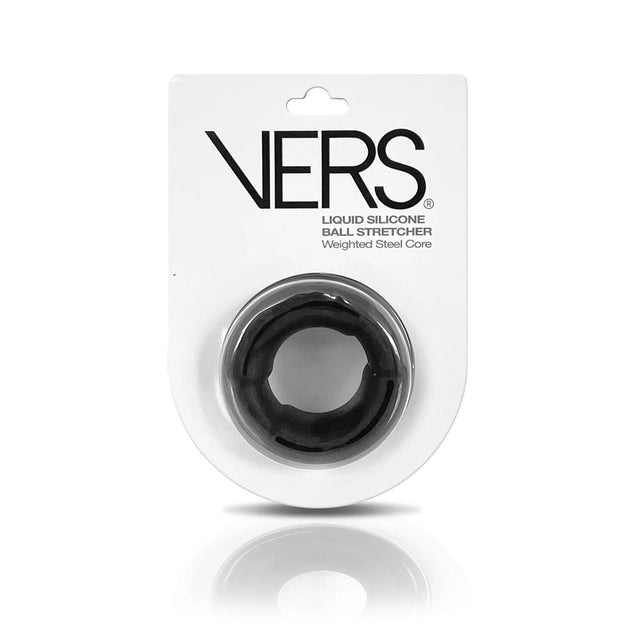 VERS Liquid Silicone Black Ball Stretcher Ring with Steel Core - COCK RINGS