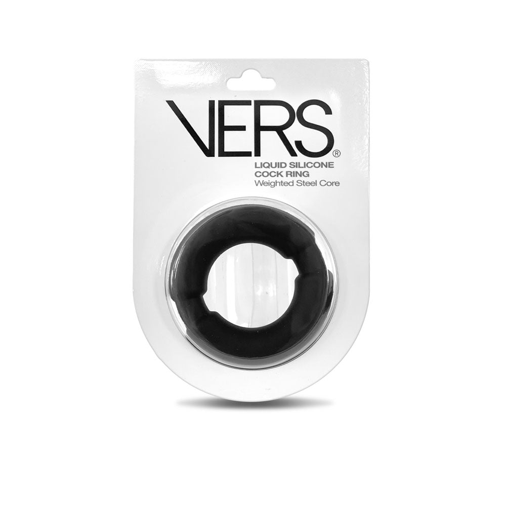 VERS Liquid Silicone Weighted Steel Core C - Ring - Black - COCK RINGS