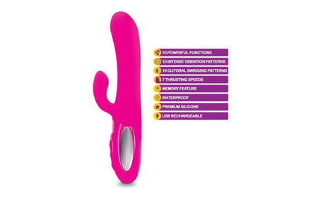 Viben Hypnotic Thrusting Rabbit Vibe w Swinging Clit Stim Hot Pink - Adult Toys