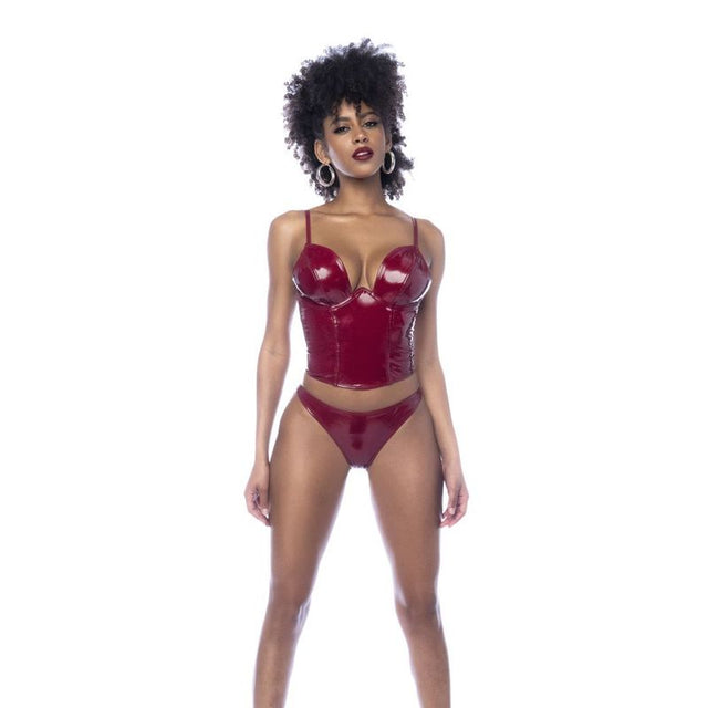 Wet Look Vinyl 2 Pc Set Gloss Wine - Lingerie