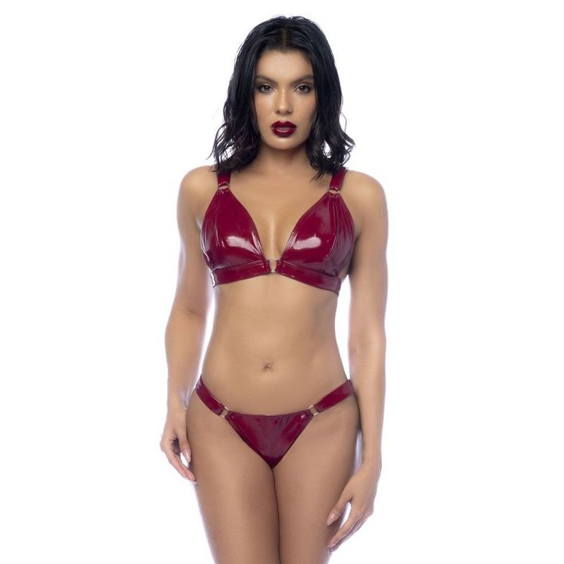 Wet Look Vinyl 2 Pc Set Gloss Wine - Lingerie